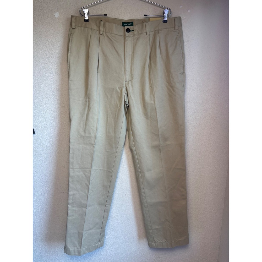 NWT Orvis Ultimate Khakis 38x32 Tan Pleated Cotton Twill Chino Pants
